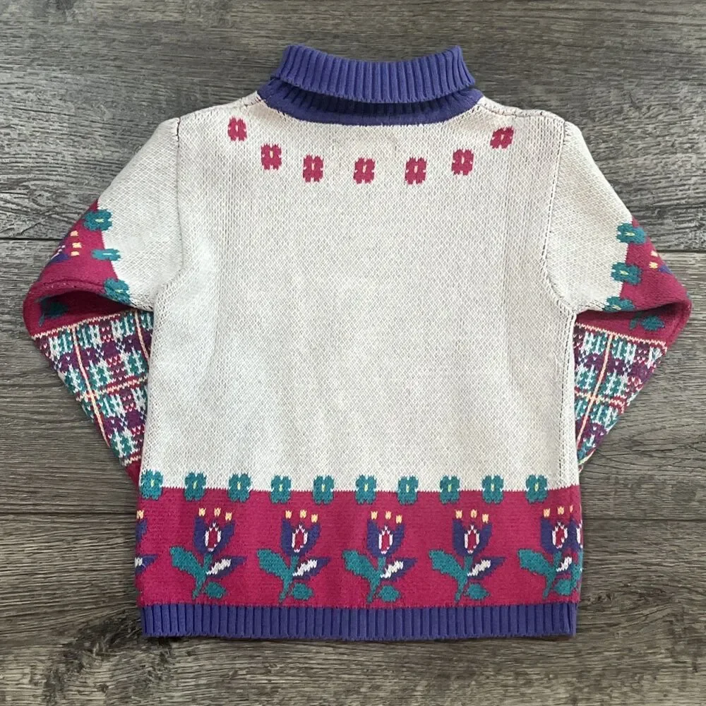 Vintage 90s Gymboree Rainbow Tag Sweater Plaid Heart Floral Cotton Girls Medium